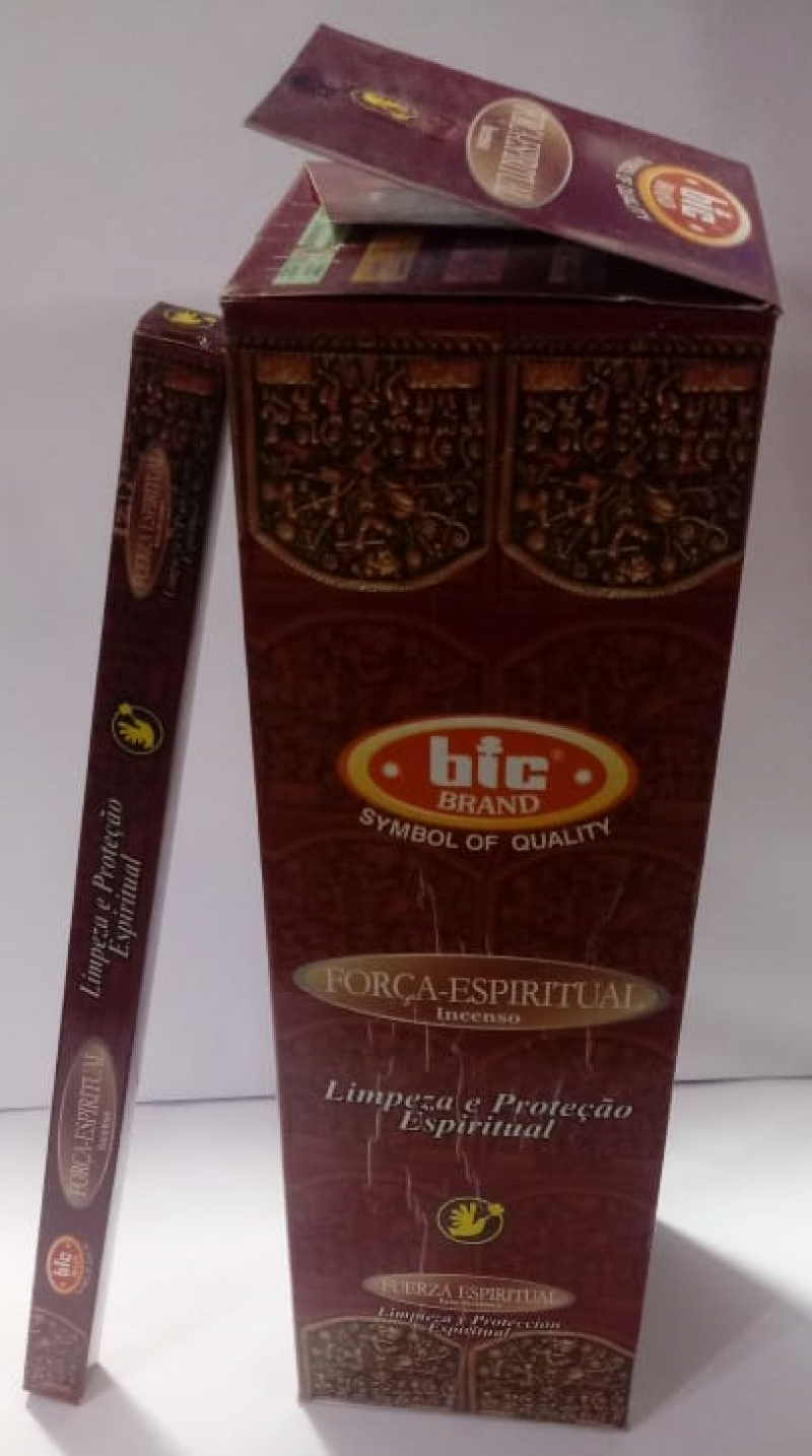 imagem INCENSO BIC BRAND - Força Espiritual - p/limpeza e proteção espiritual. Caixinha com 8 varetas em cada e Caixa grande contendo 25 caixinhas. 