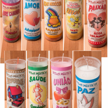 imagem Velas Misticas Perfumadas e Poderosas em copos de plástico. Prontas para serem ascendidas. Tamanho médio de 245g.