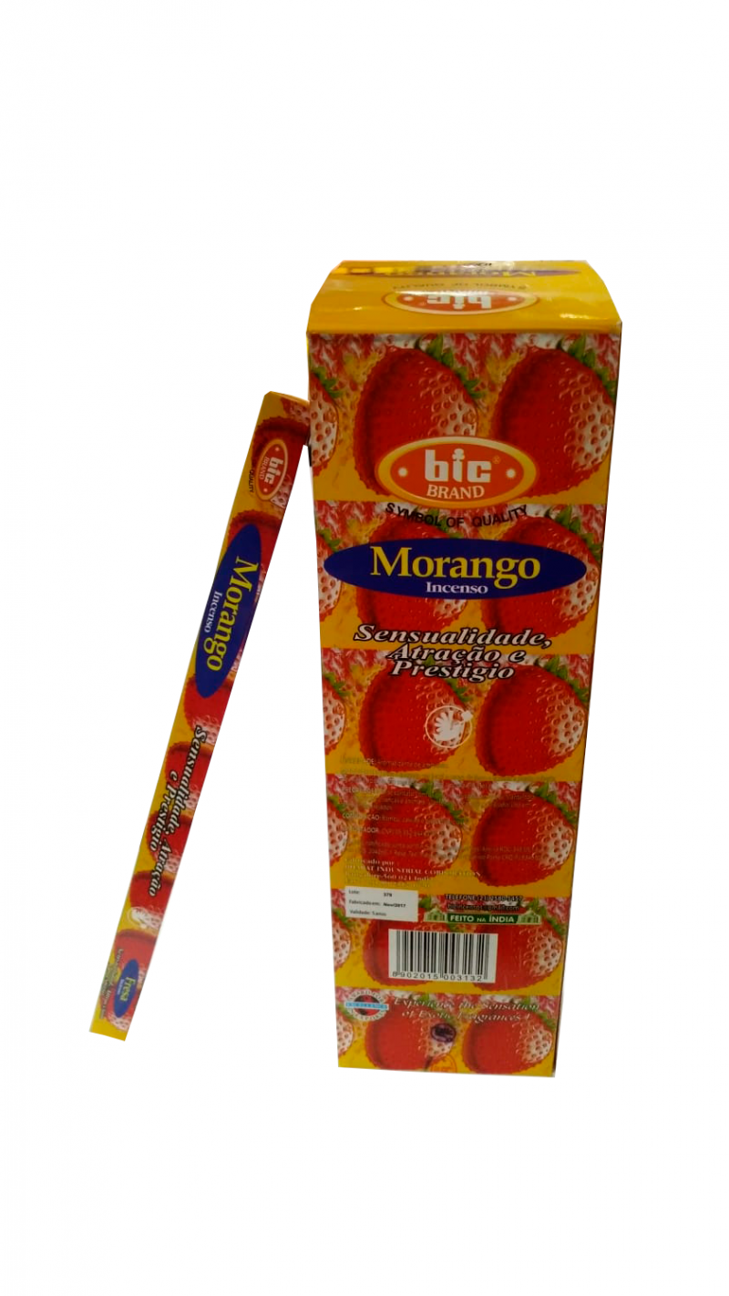 imagem INCENSO BIC BRAND - Morango - Sensualidade, atração e prestígio. Caixinha com 8 varetas em cada e Caixa Grande contendo 25 caixinhas. 